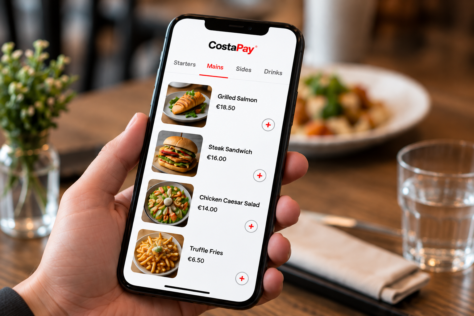 CostaPay QR code ordering menu on smartphone